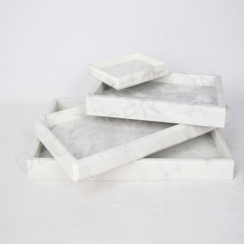 Conjunto de bandeja de servir em mármore branco feito à mão