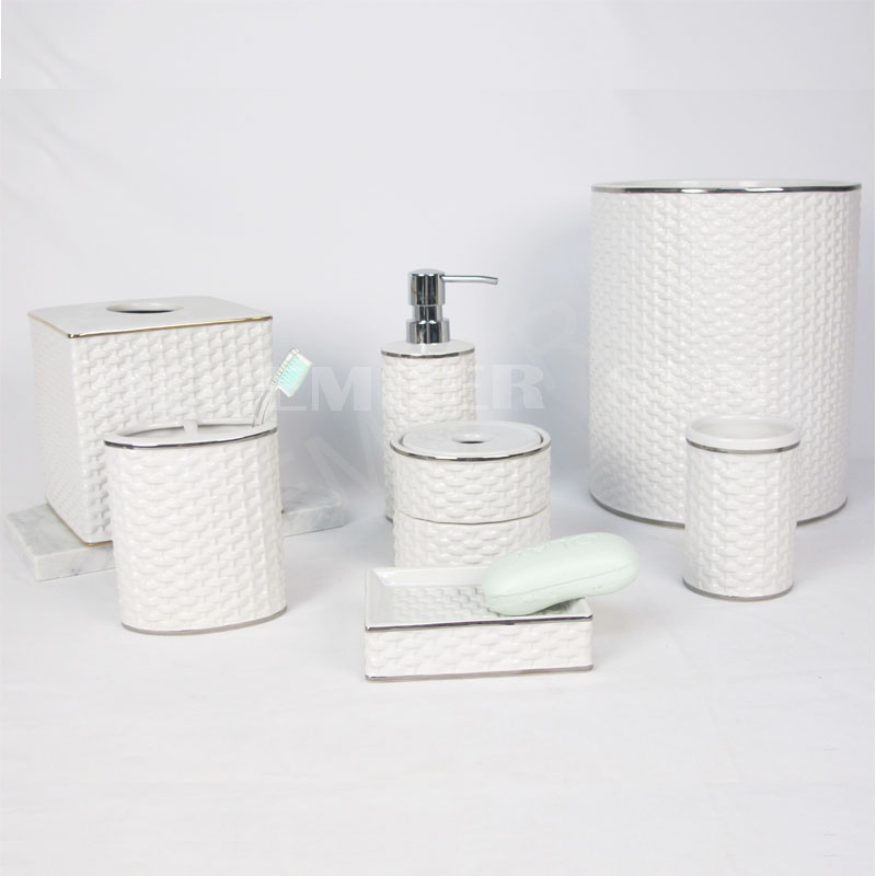 2020 Melhor preço de porcelana branca de bambu tecelagem conjunto de banheiro acessórios