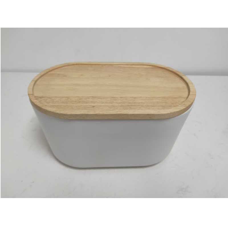 Wholesale longo com tampa de madeira cerâmica stoneware stoneware caixa de pão