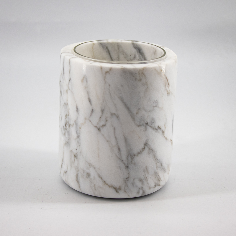 Suporte de vela de copo de vidro de pedra de mármorenatural