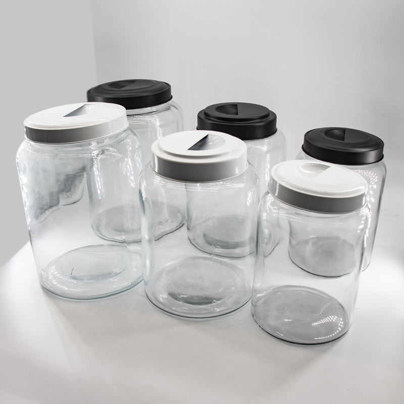 Wholesale frascos de caixa de armazenamento de alimentos de vidro definido com tampas de metal para cozinha