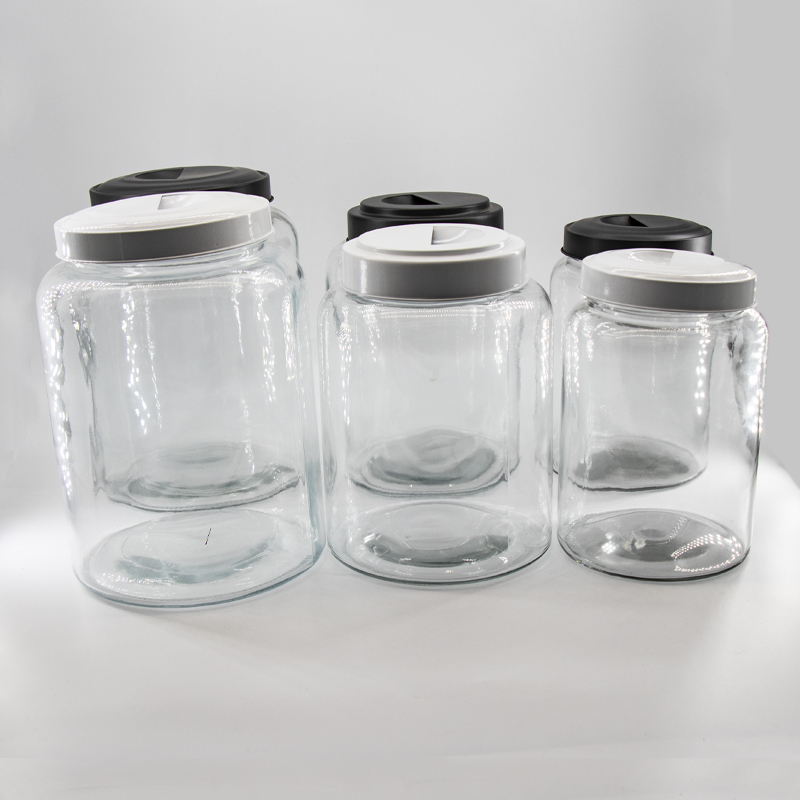 Wholesale frascos de caixa de armazenamento de alimentos de vidro definido com tampas de metal para cozinha